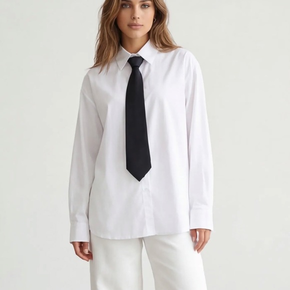 FROM PARIS FRANCE 🇫🇷 White Shirt with Black Tie - Picture 2 of 2